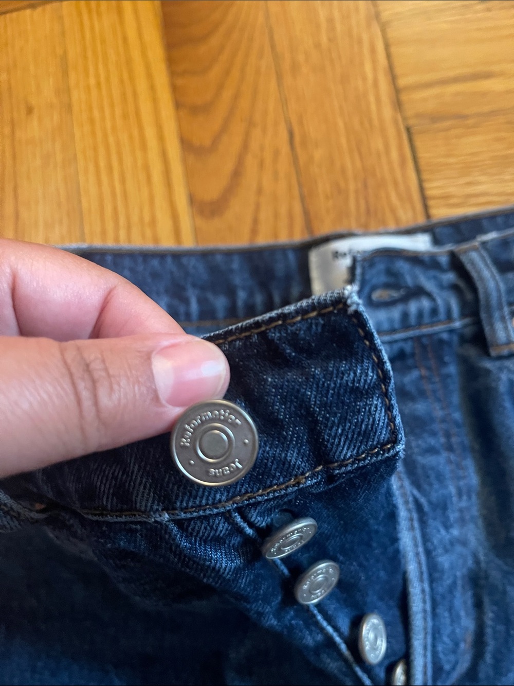 Reformation Cynthia Patch High Rise Straight Leg Jeans - Picture 8 of 11
